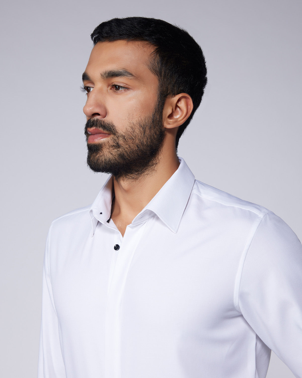 4-Way Stretch Herringbone Shirt - White