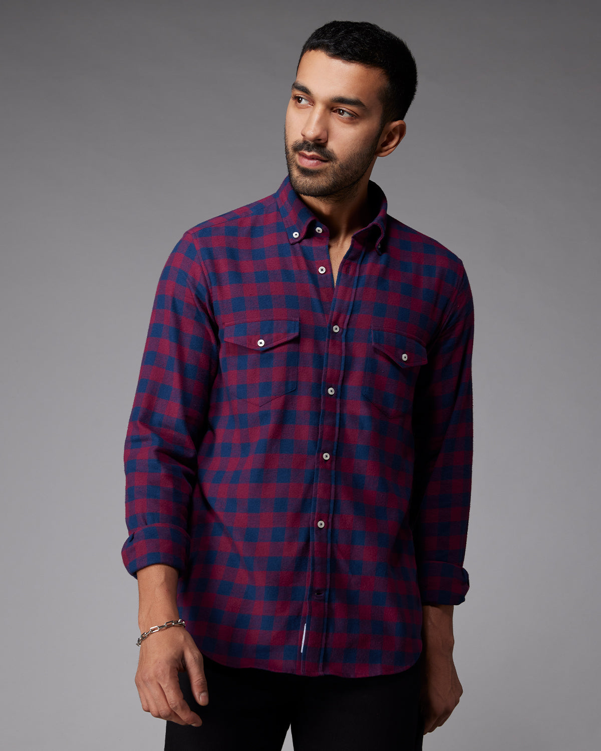 Flannel Checked Shirt - Maroon & Navy