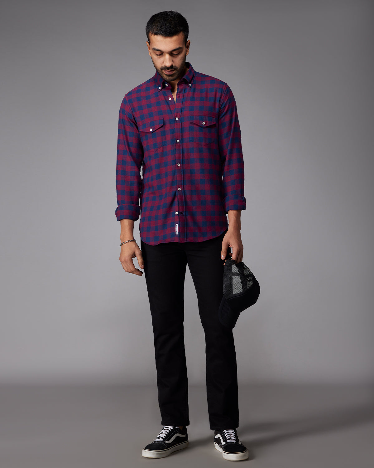 Flannel Checked Shirt - Maroon & Navy