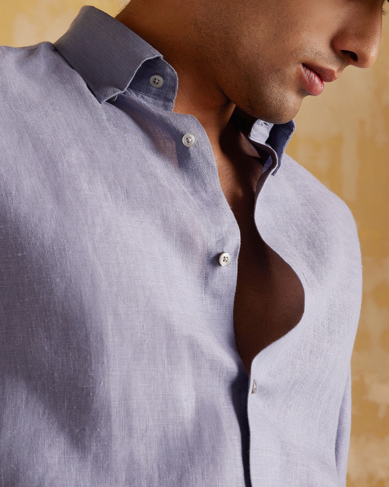 Soft Washed Linen Shirt - Bluish Grey