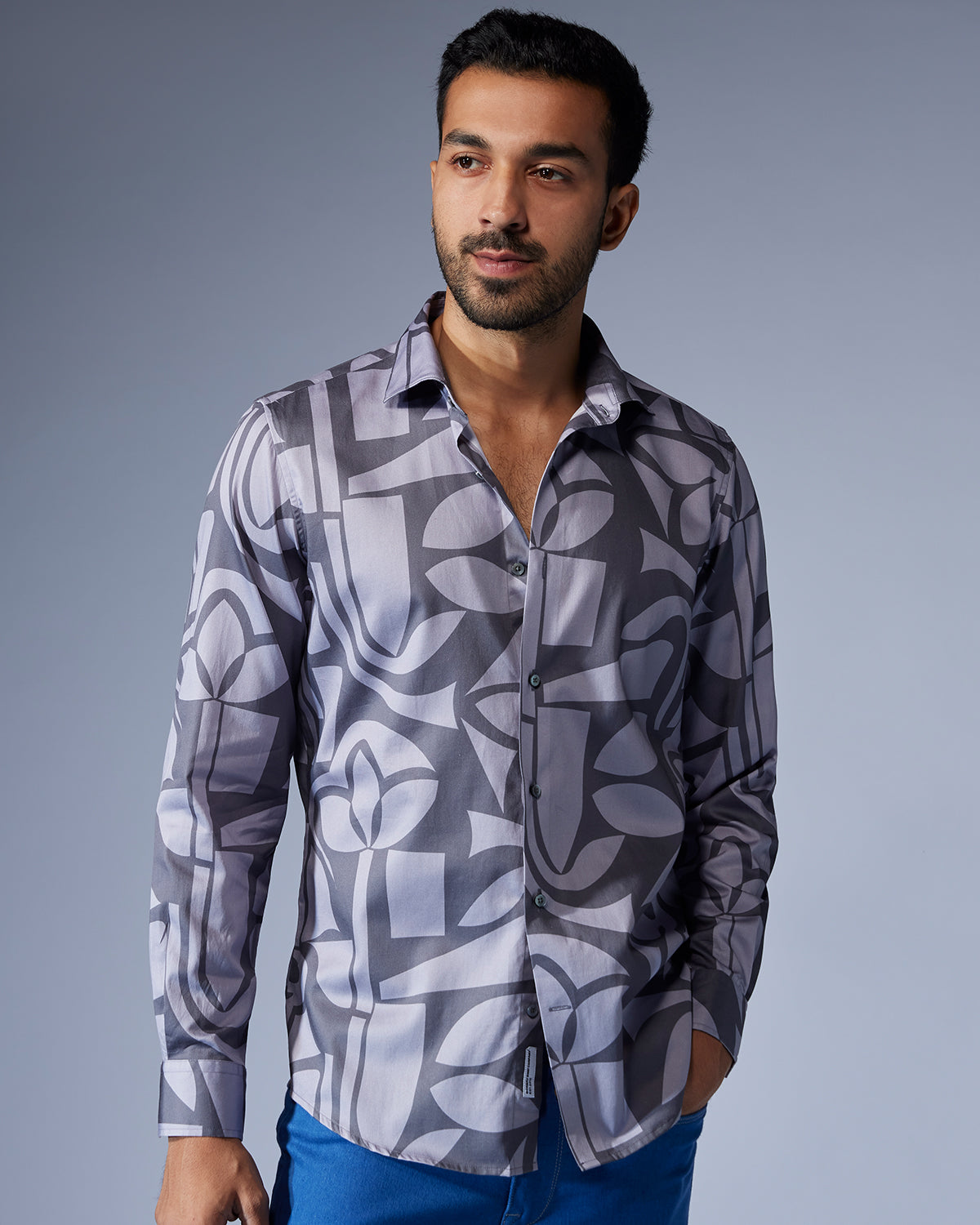 Abstract Leaf Printed Shirt - Grey