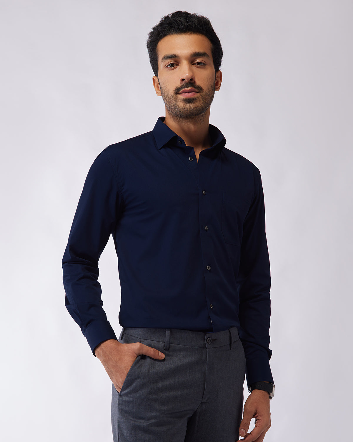 Wrinkle-Free Bamboo-Blend Shirt - Navy