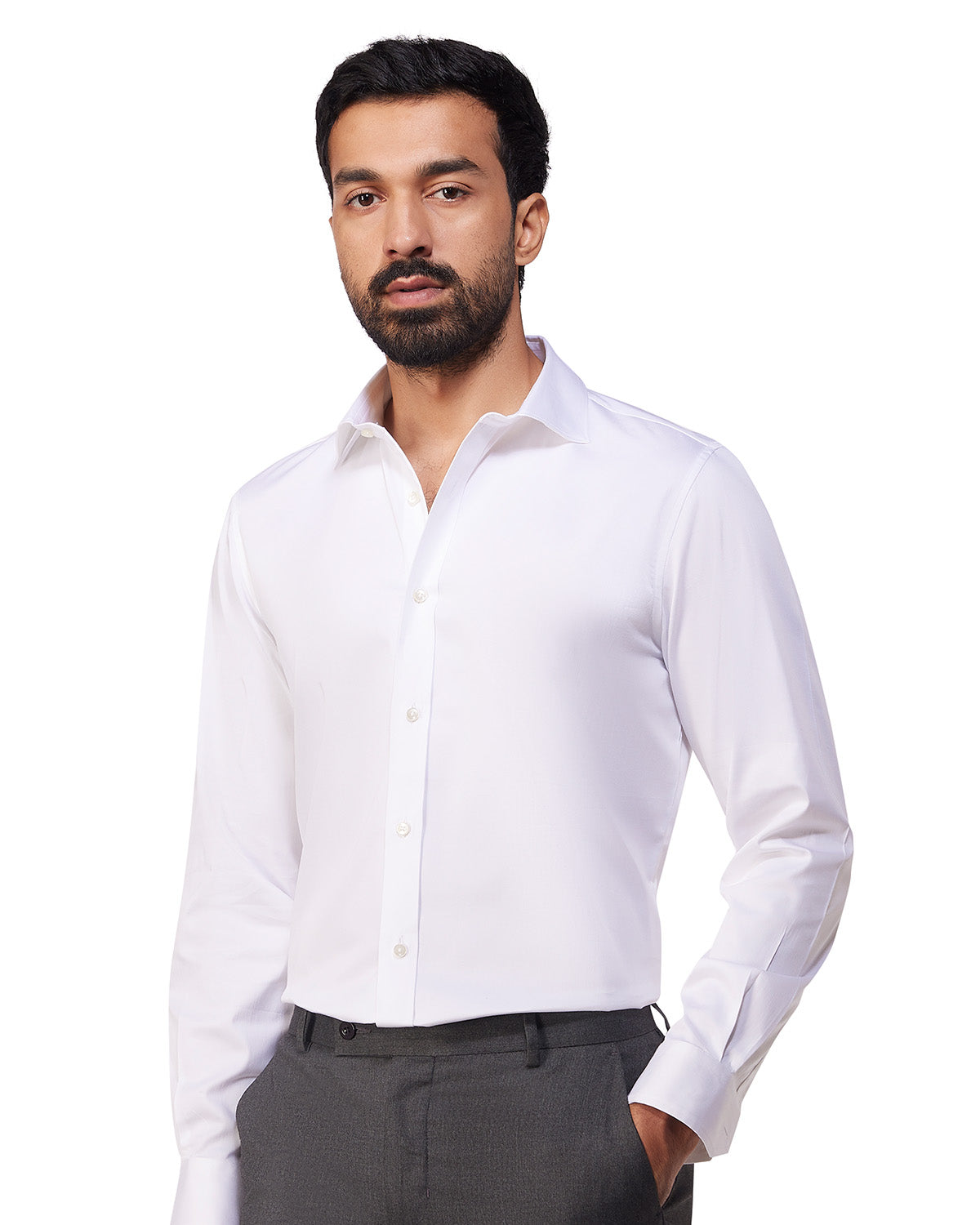 Stretch Cotton Satin Shirt - White