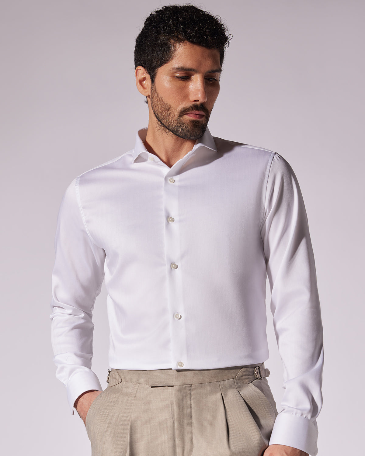 Luthai Wrinkle-Free Broad Herringbone Shirt - White