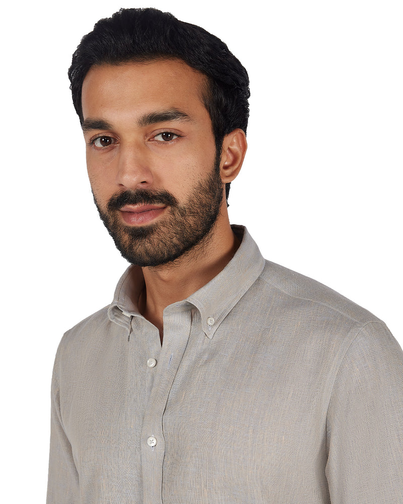 100% Linen Two-Tone Shirt - Beige