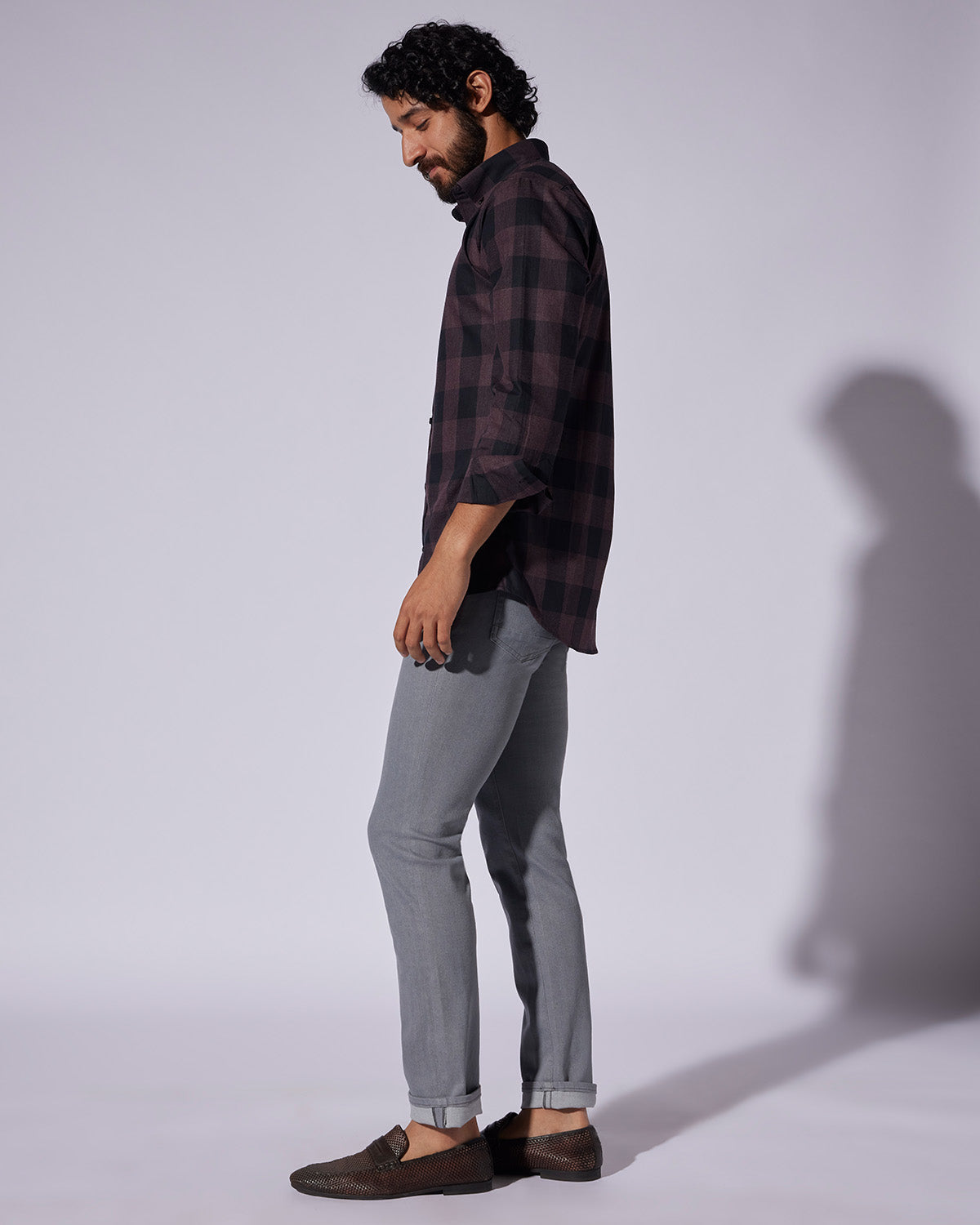 Japanese Twill Checked Shirt - Maroon & Black