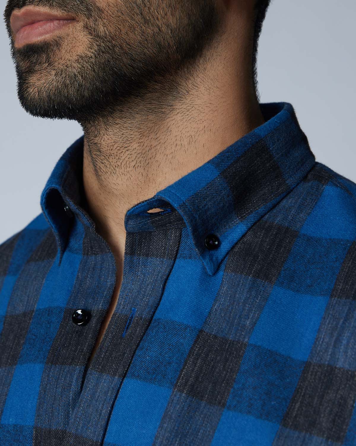 Japanese Flannel Checked Shirt - Blue