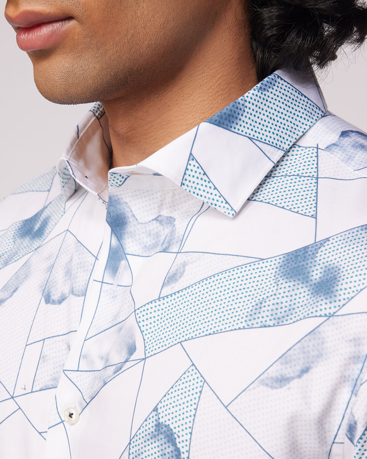 Geometric Printed Shirt - Light Blue & White