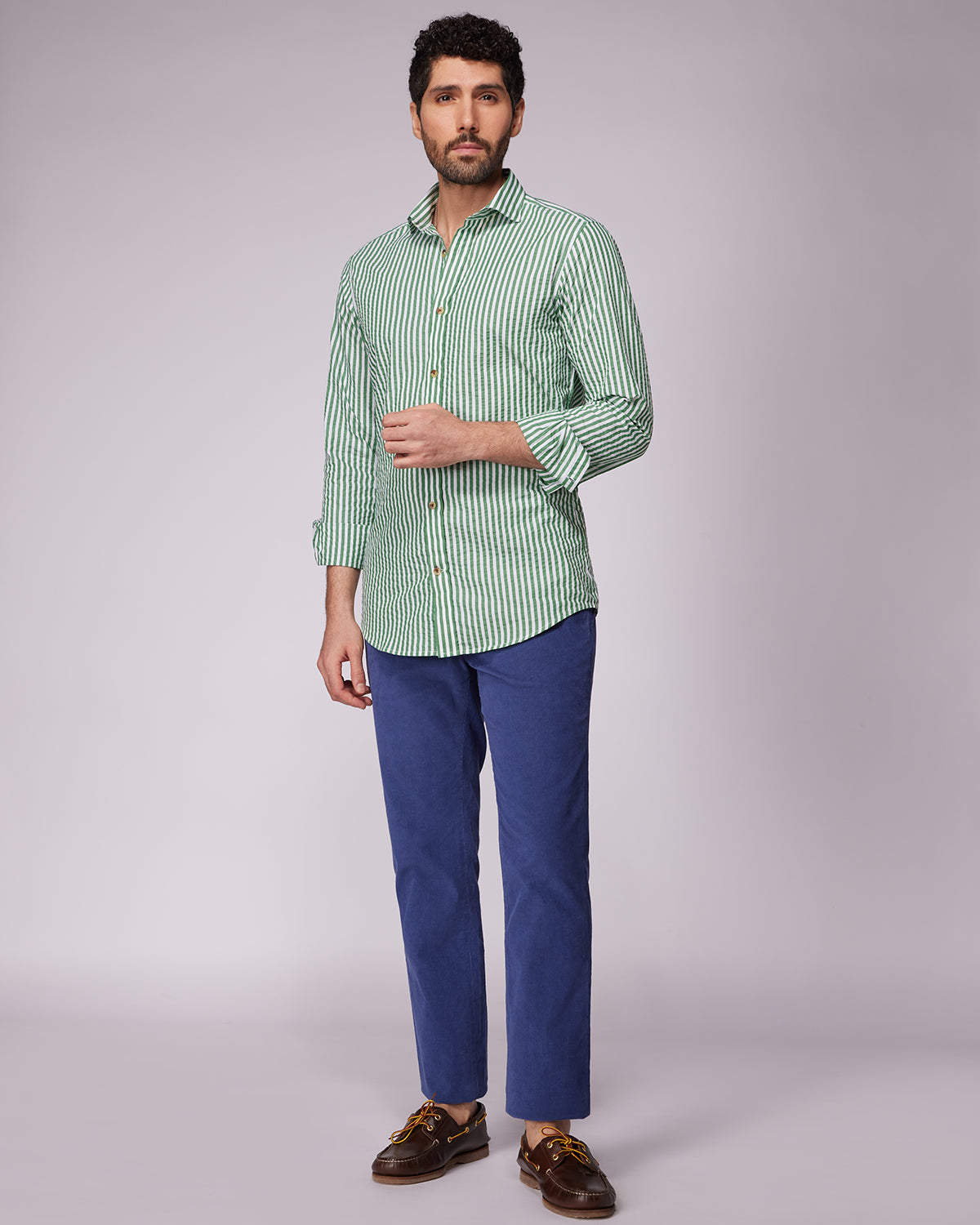 Seersucker Striped Shirt - Green & White