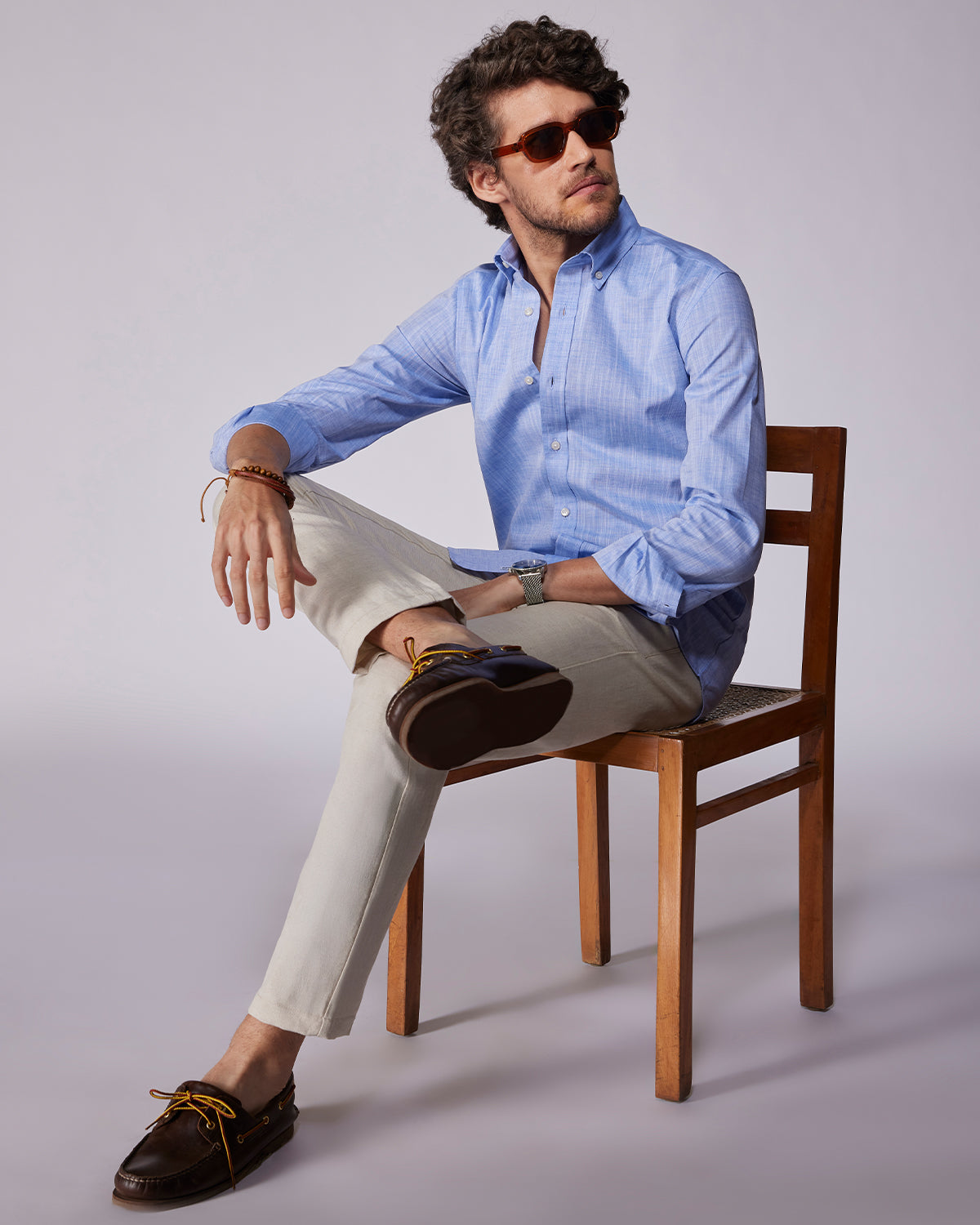 Cotton Linen Blended Shirt - Blue