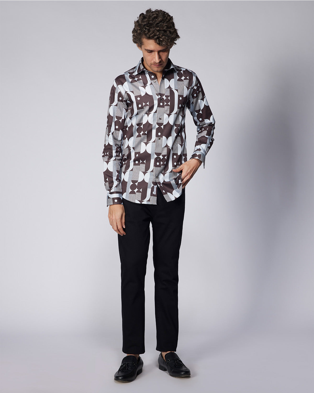 Line & Dot Printed Shirt - Black & White