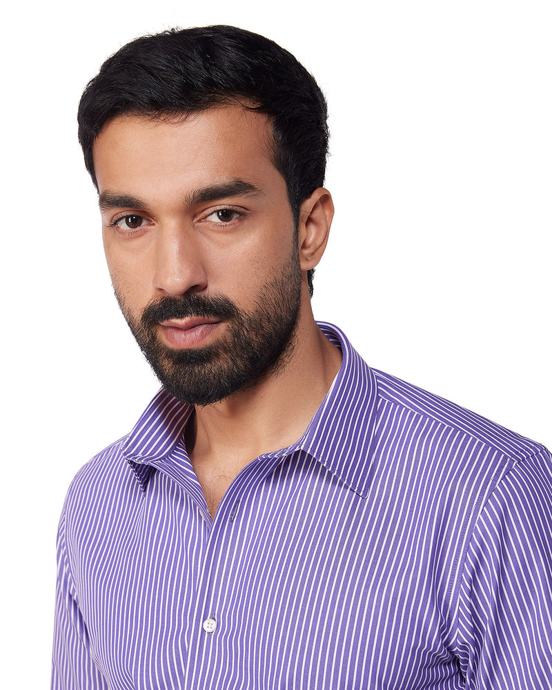 Soft Cotton Striped Shirt - Purple & White