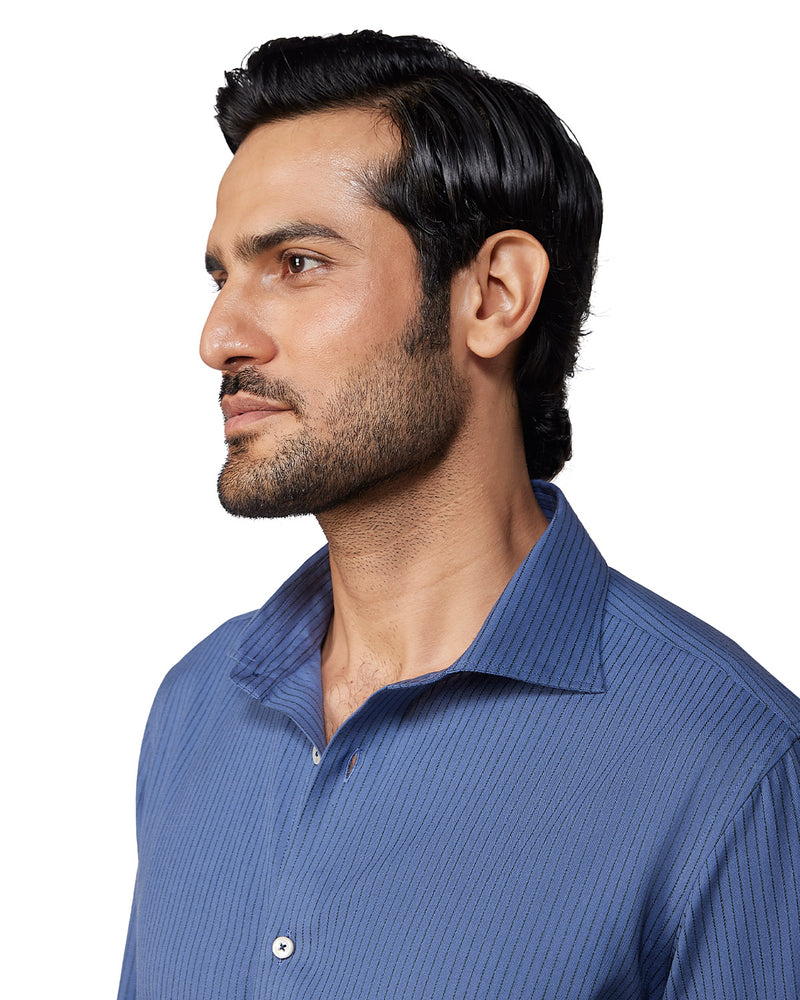 Japanese Cotton Striped Shirt - Black & Indigo