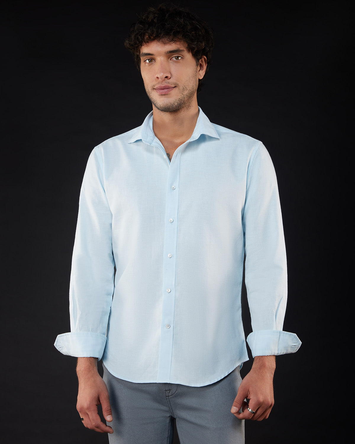 Cotton Linen Shirt - Light Blue