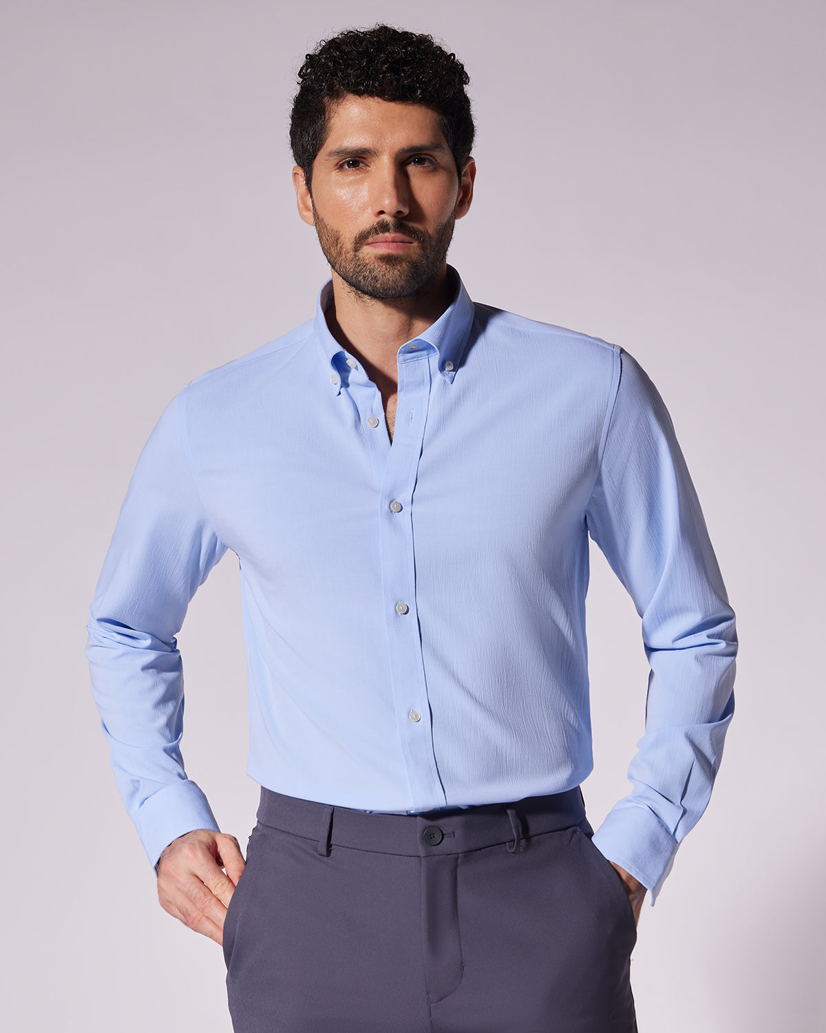 Wrinkle-Free Bamboo-Blend Dobby Shirt - Light Blue