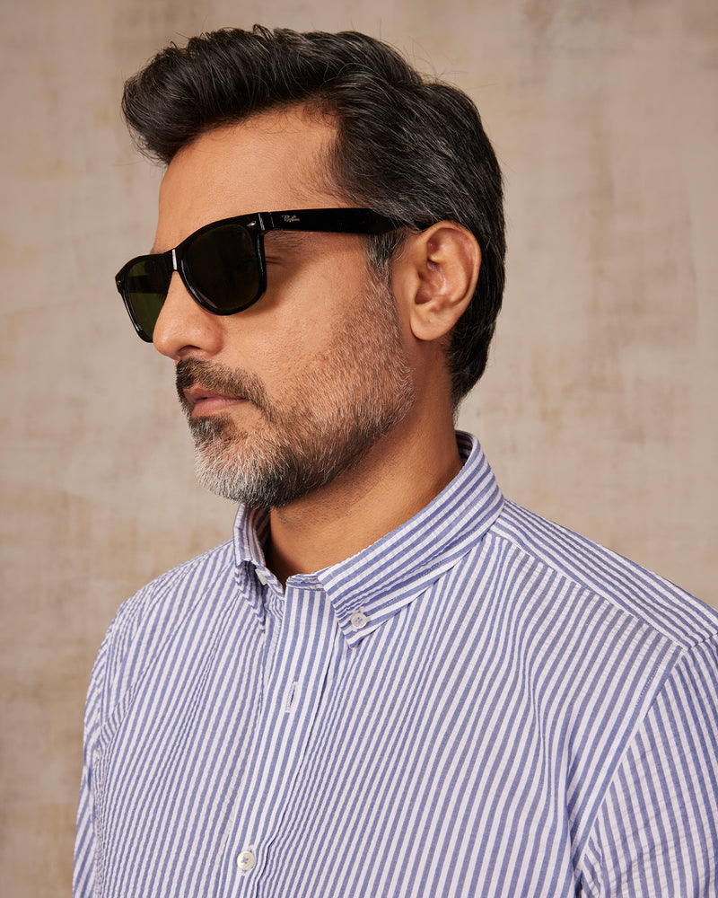 Japanese Seersucker Striped Shirt - Blue & White