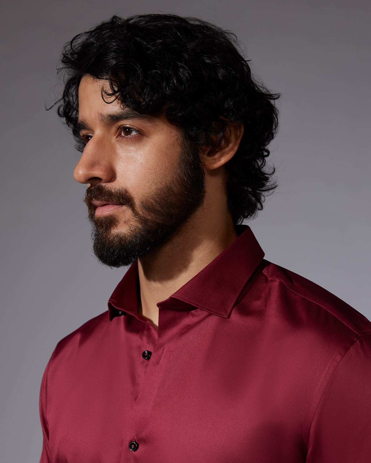 Cotton Satin Shirt - Maroon