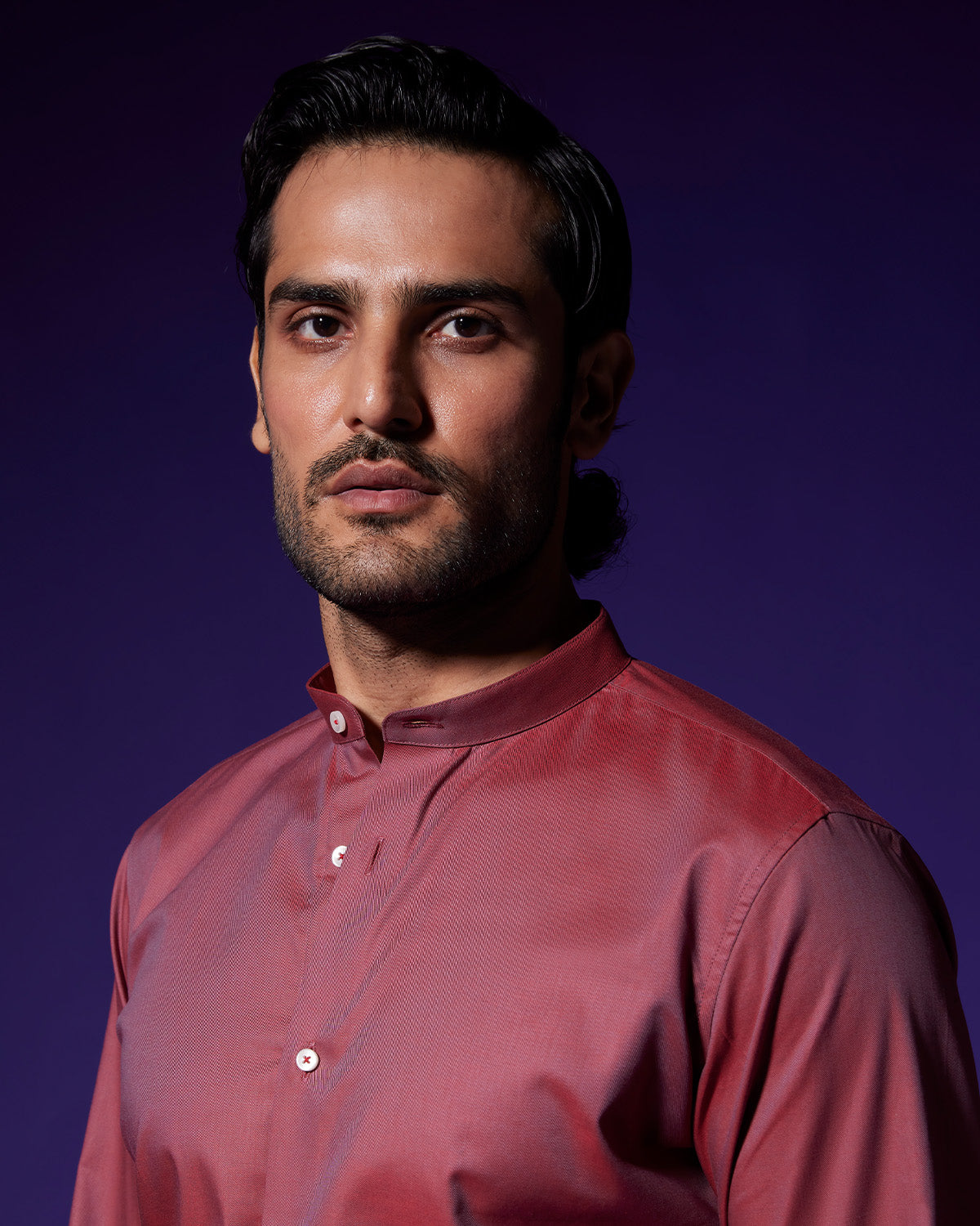 Orion Two-Tone Twill Shirt - Dark Red