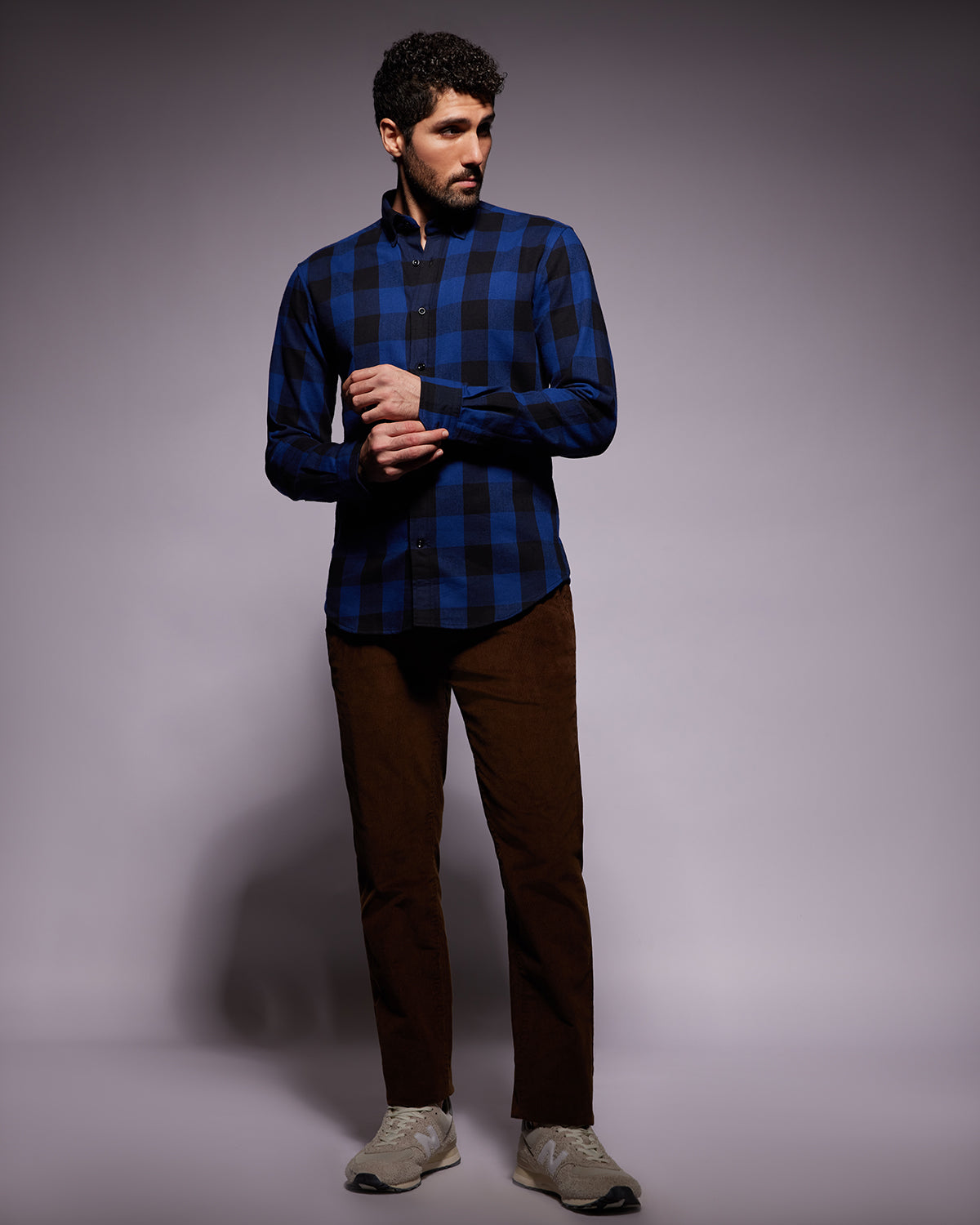 Japanese Brushed Twill Checked Shirt - Navy & Black