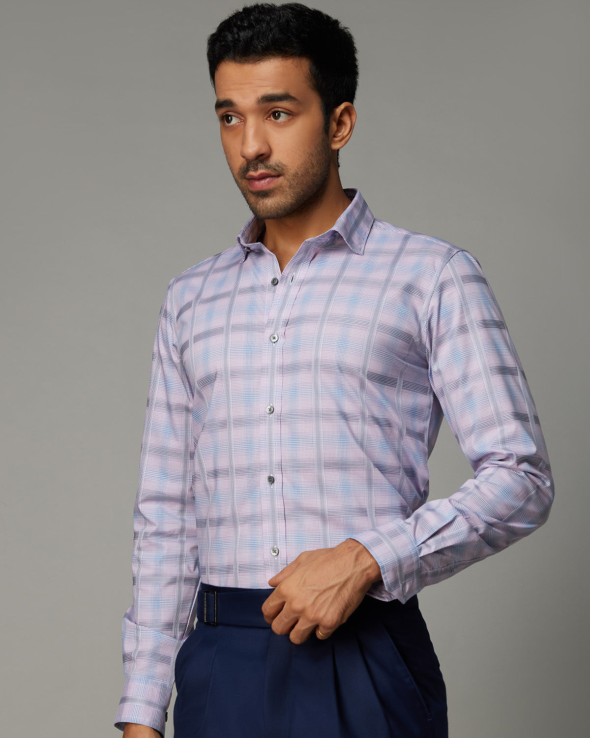 Stretch Dobby Checked Shirt - Lavender