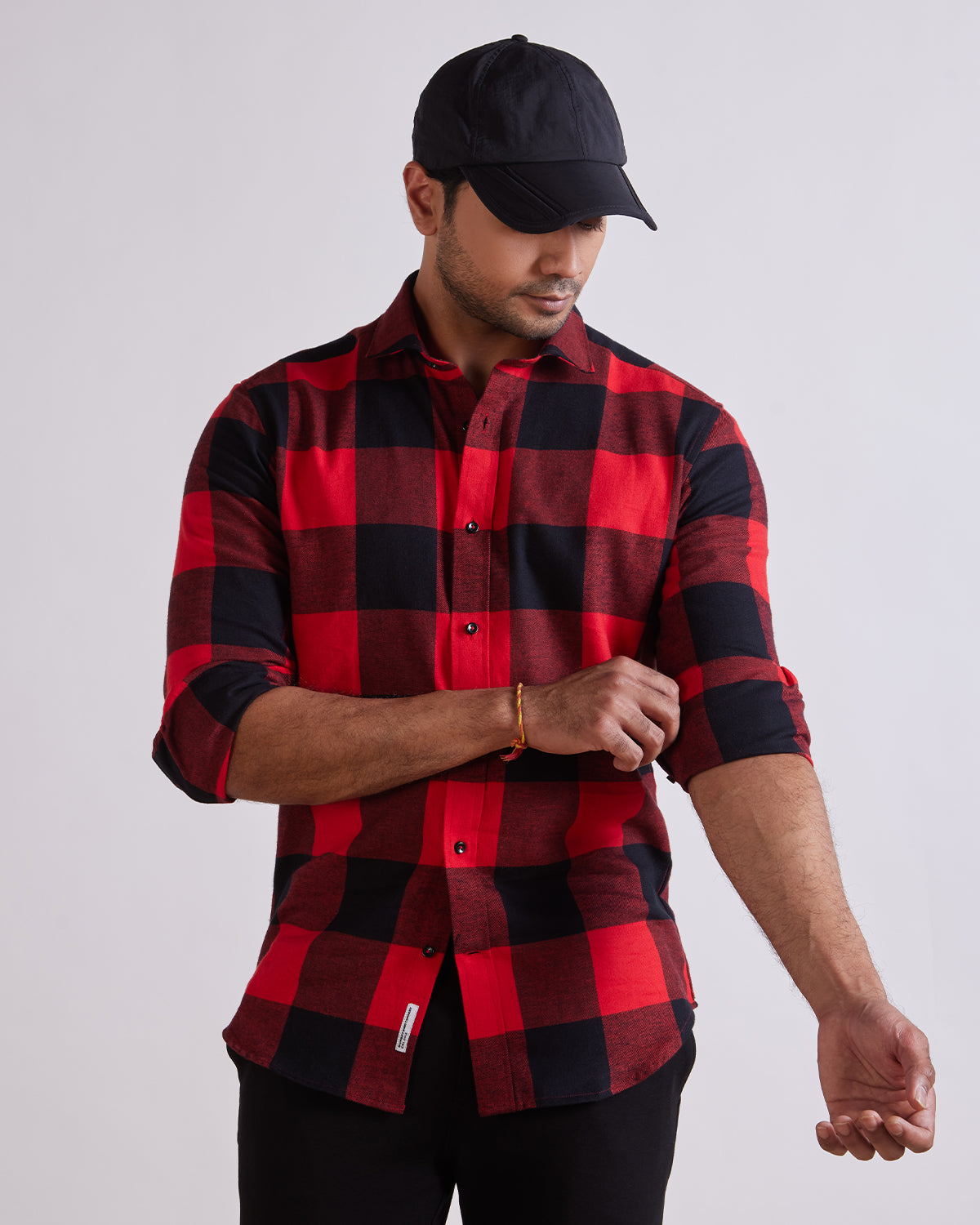 Brushed Twill Checked Shirt - Red
