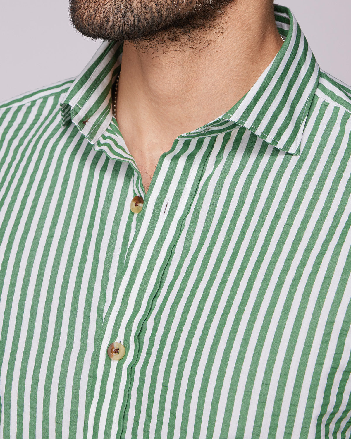 Seersucker Striped Shirt - Green & White