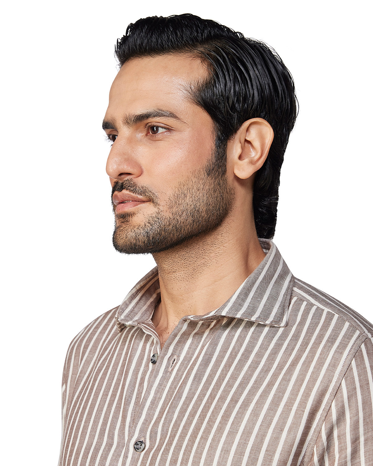 Japanese Double Cloth Striped Shirt - Brown