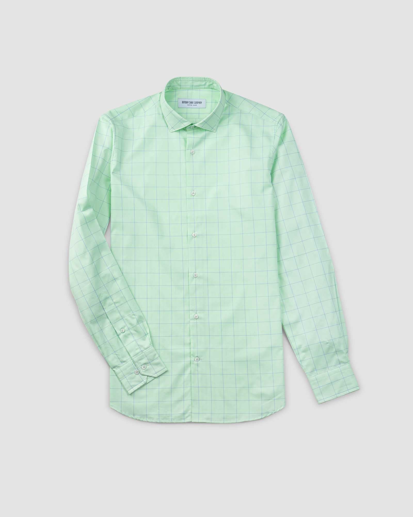 Wrinkle Resistant Green Apple Prince of Wales Checks Shirt